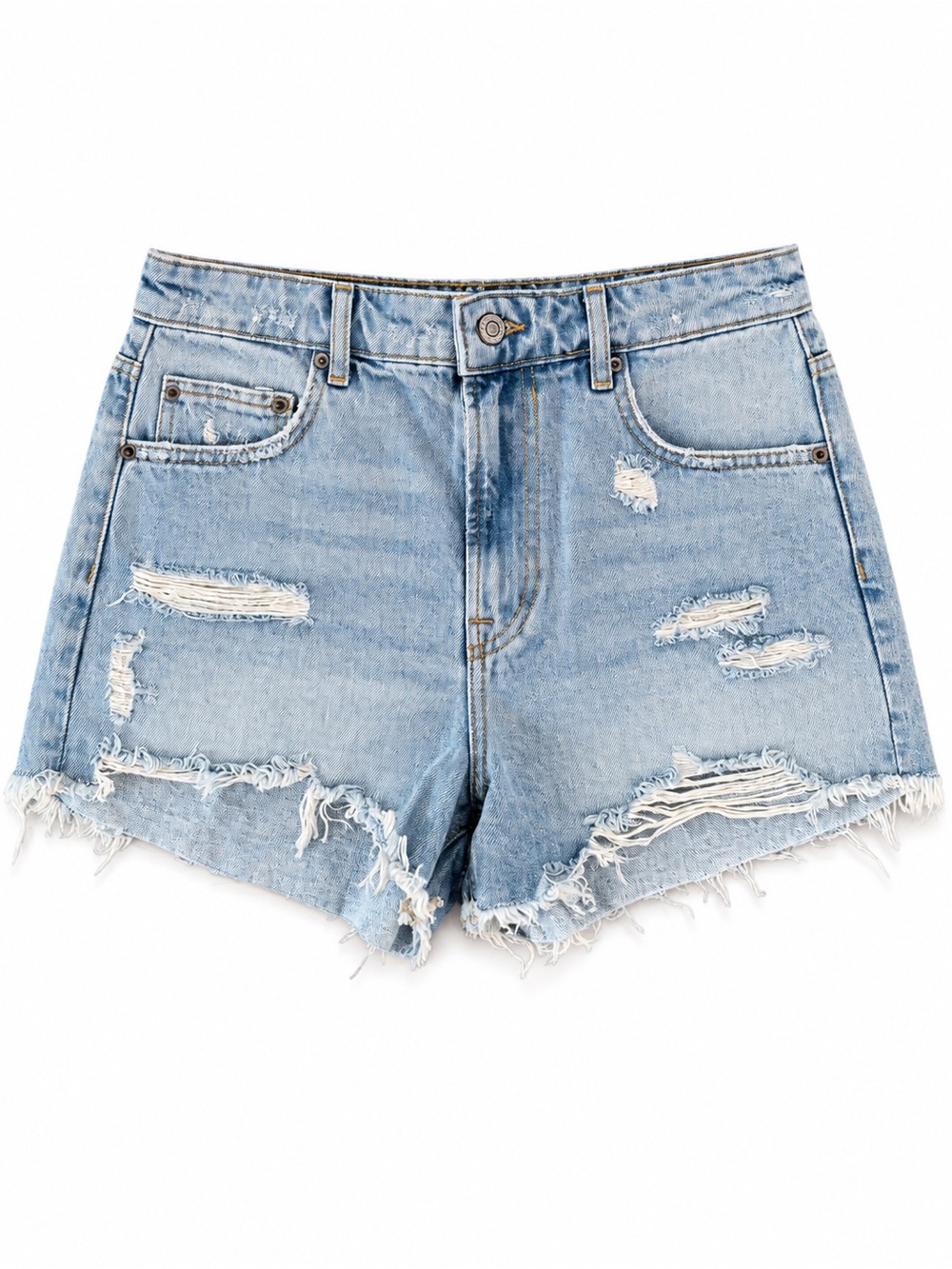 Zara Women’s Size 6 High Rise Distressed Denim Shorts Light Wash Ripped Frayed